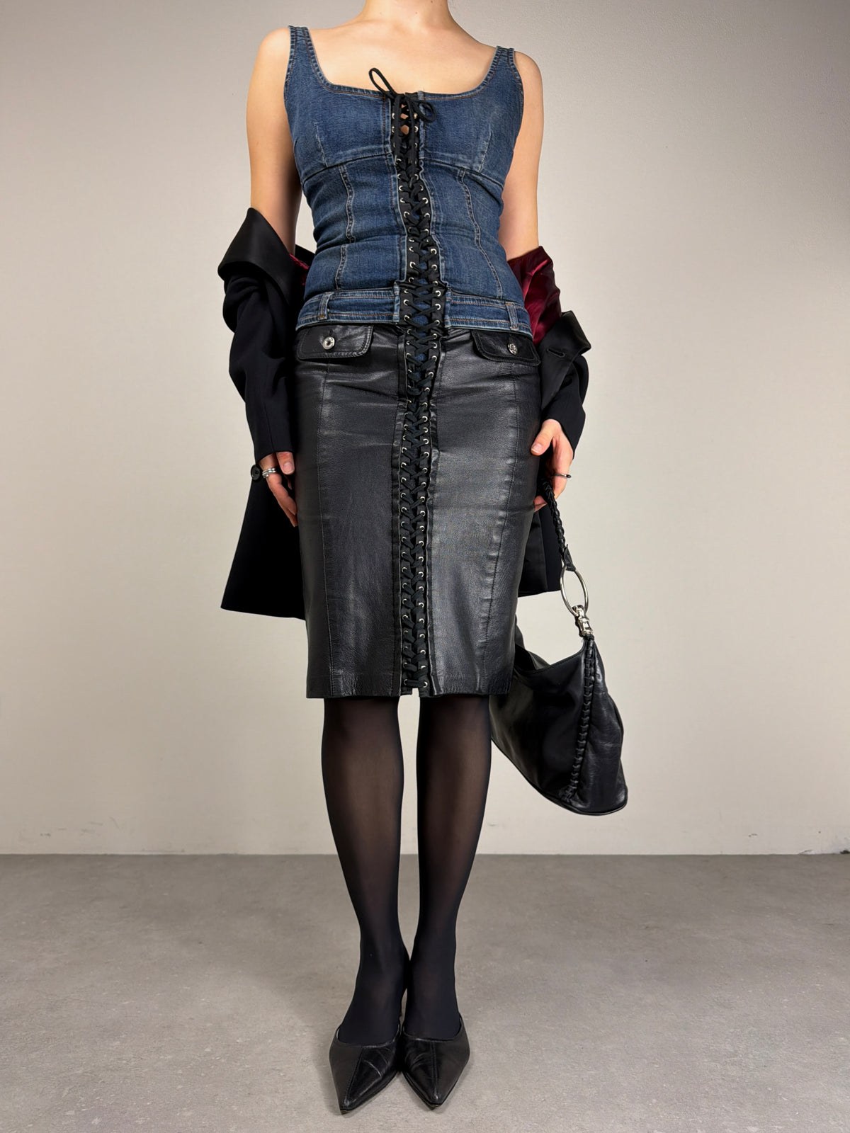 Abito D&G Dolce&Gabbana in denim e pelle anni '90/Y2K