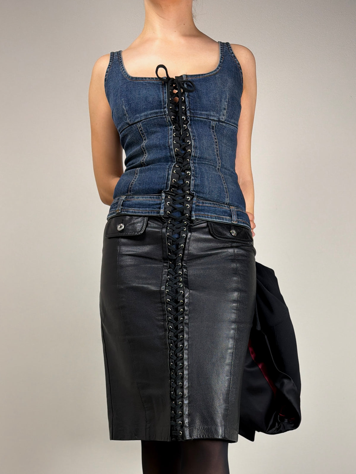 Abito D&G Dolce&Gabbana in denim e pelle anni '90/Y2K
