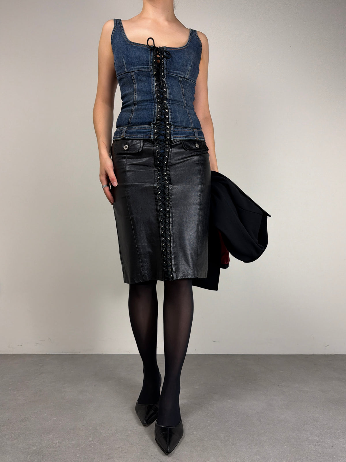 Abito D&G Dolce&Gabbana in denim e pelle anni '90/Y2K