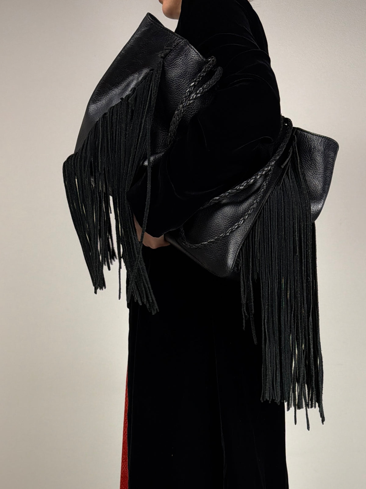 Maxi borsa in vera pelle con frange