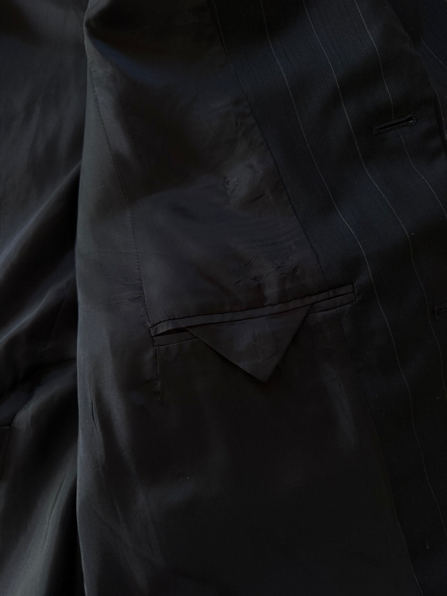 Blazer gessato in lana e seta a doppiopetto