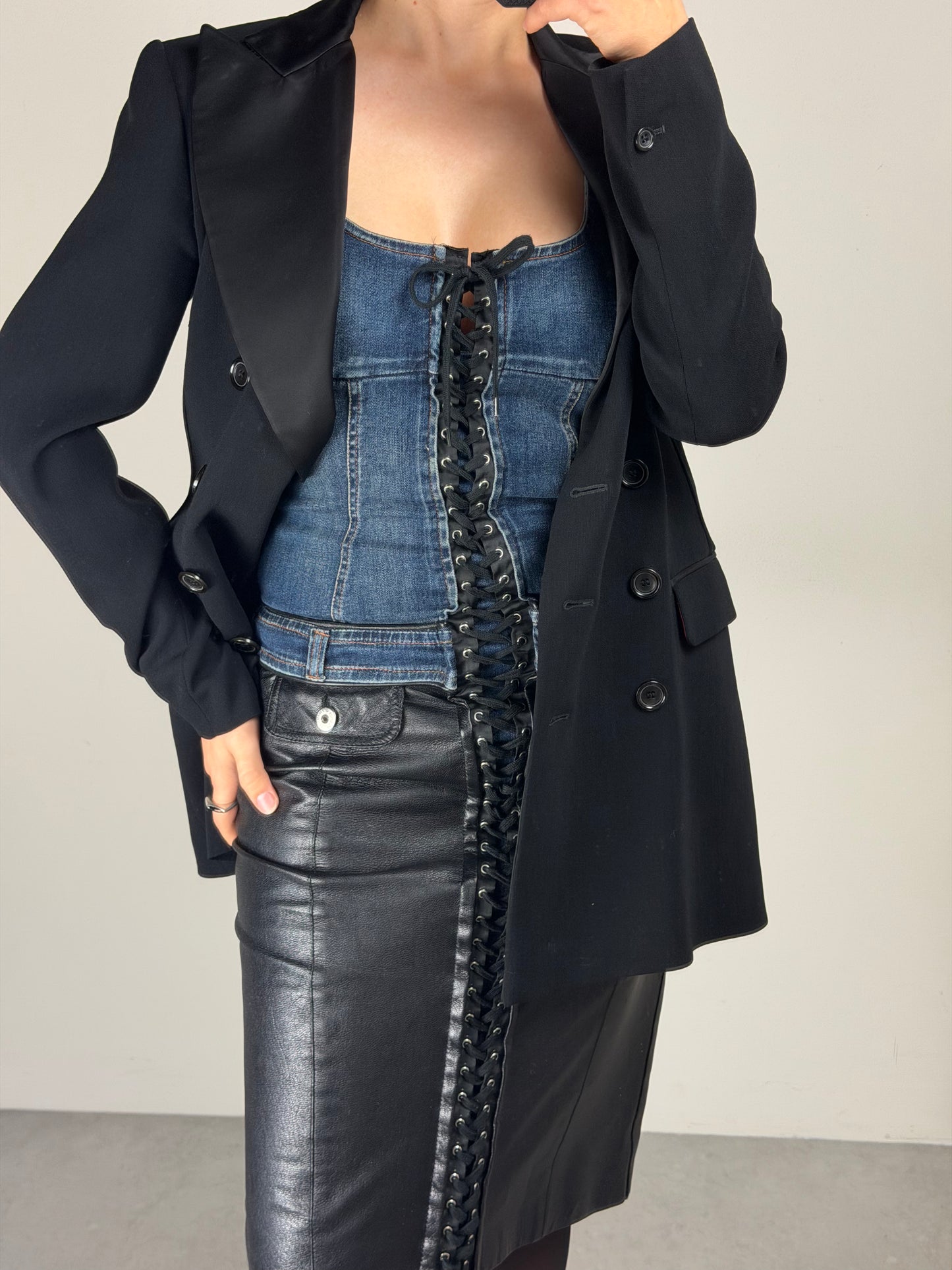 Abito D&G Dolce&Gabbana in denim e pelle anni '90/Y2K