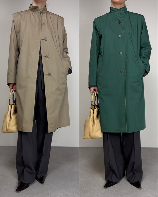 Trench double-face color verde mirto e sabbia