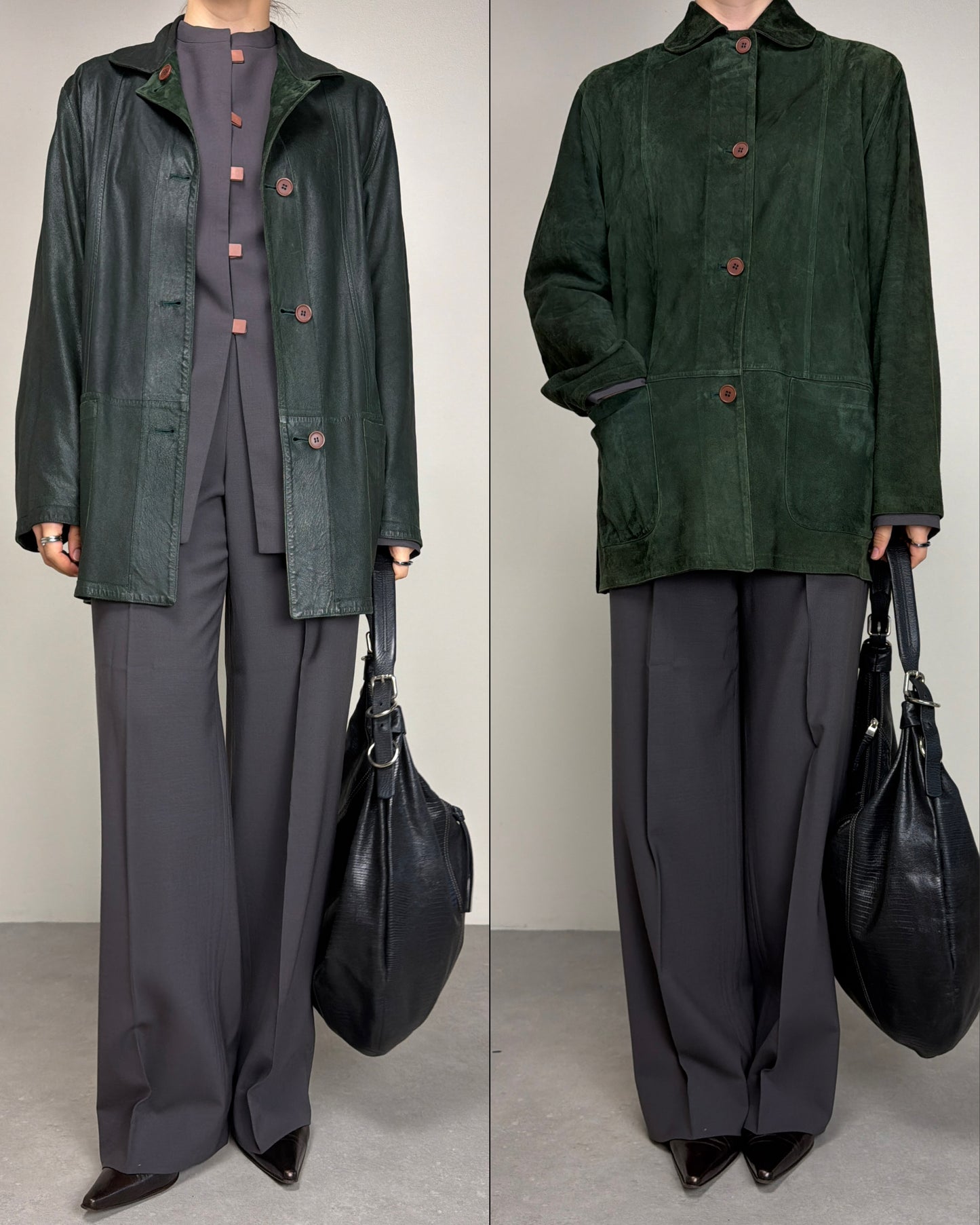 Giacca in vera pelle double-face color verde