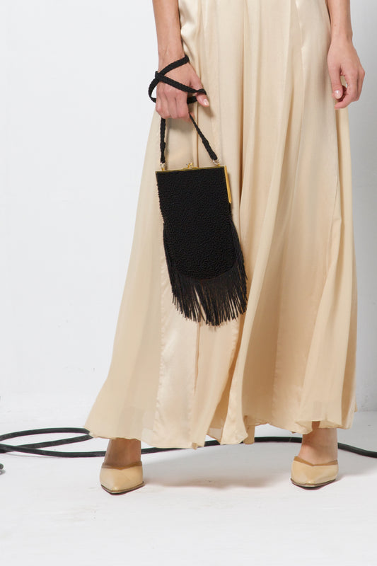Borsa vintage in perline con frange