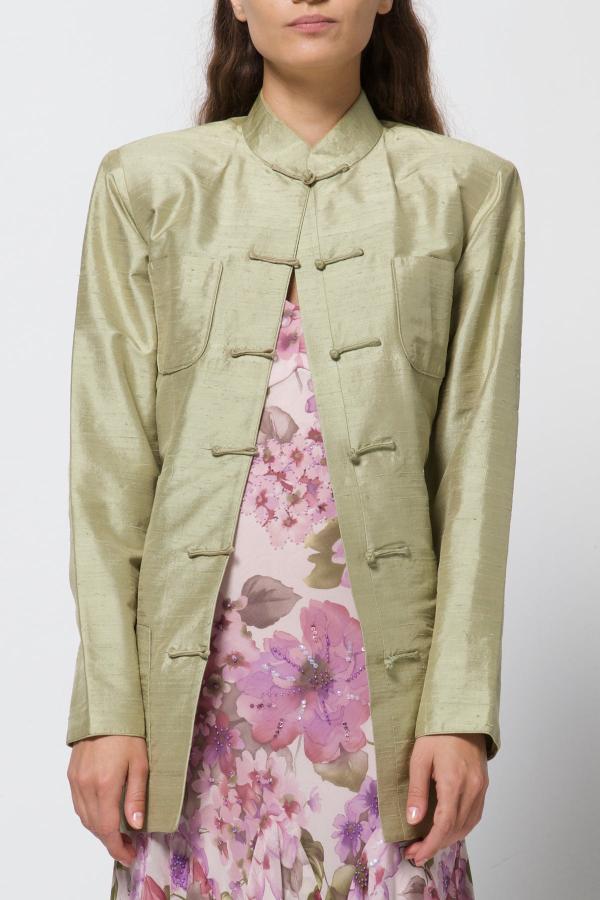 Giacca vintage in stile orientale in shantung di seta