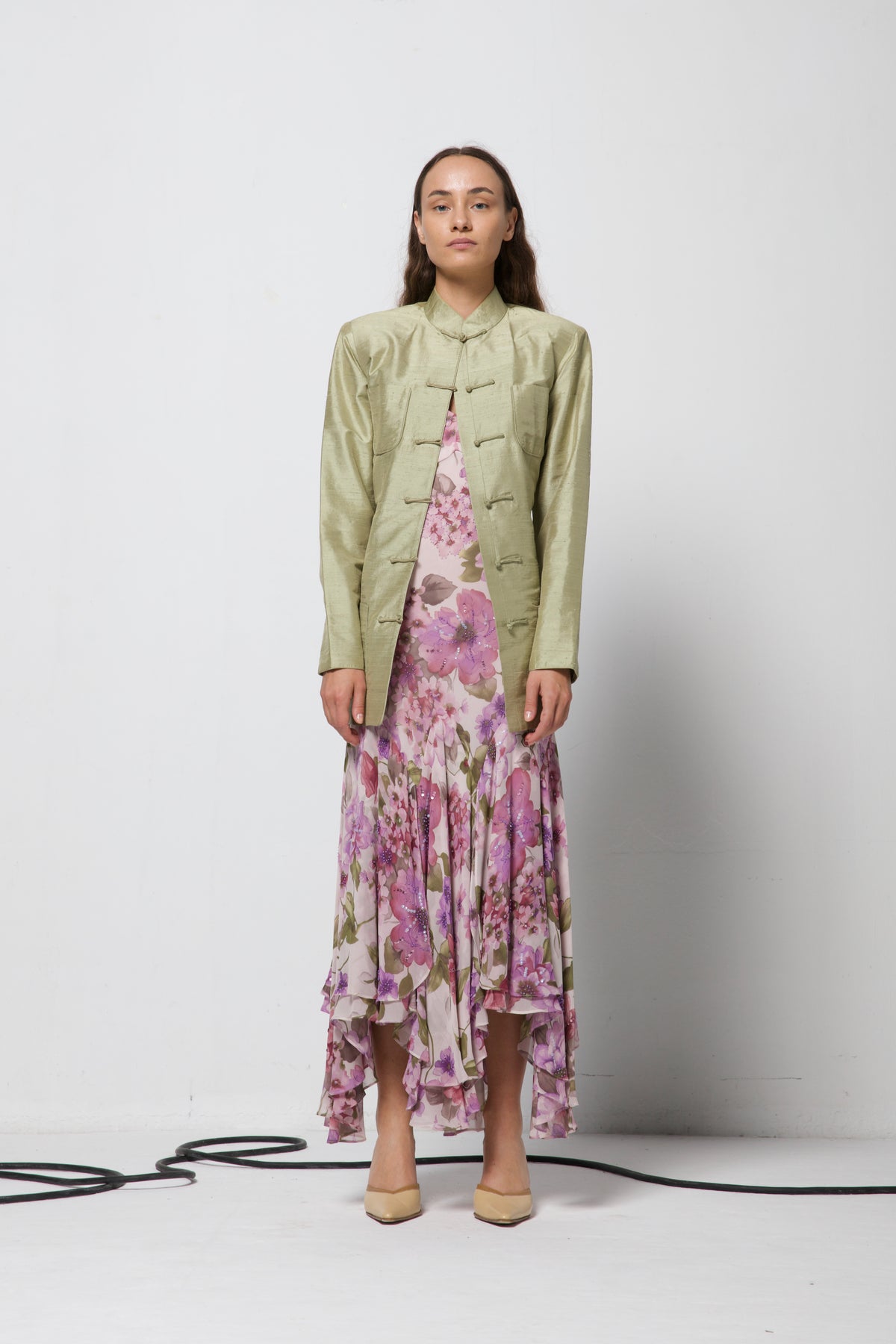 Giacca vintage in stile orientale in shantung di seta