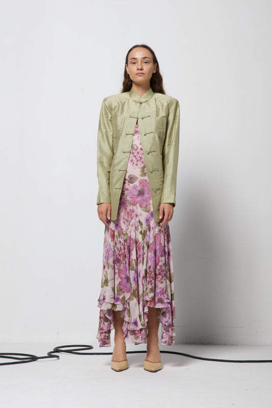 Giacca vintage in stile orientale in shantung di seta