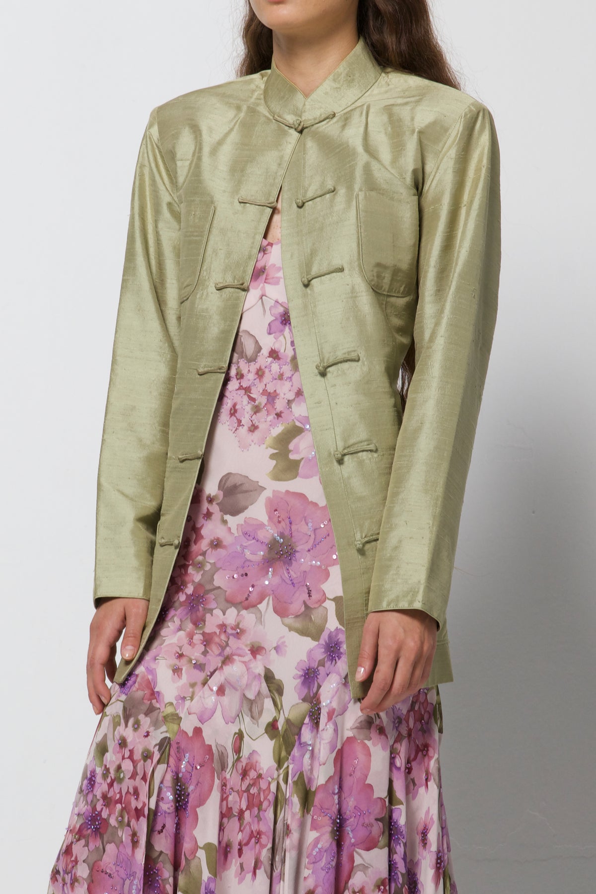 Giacca vintage in stile orientale in shantung di seta