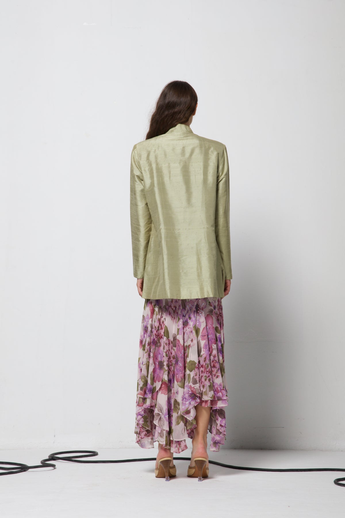 Giacca vintage in stile orientale in shantung di seta