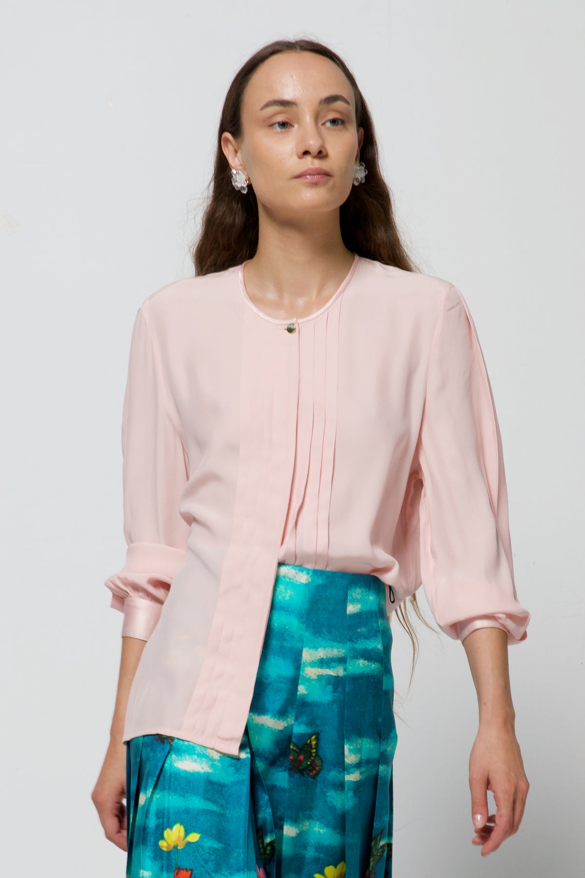 Blusa vintage in pura seta rosa
