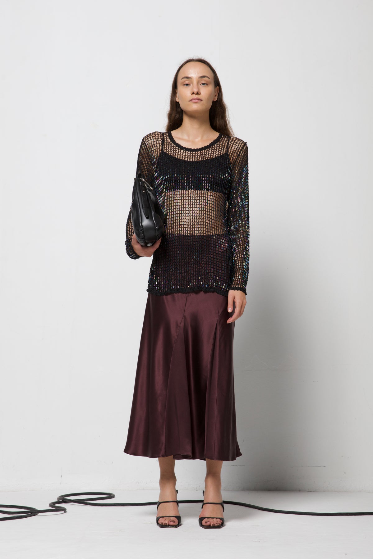 Maglia vintage a rete crochet con perline cangianti