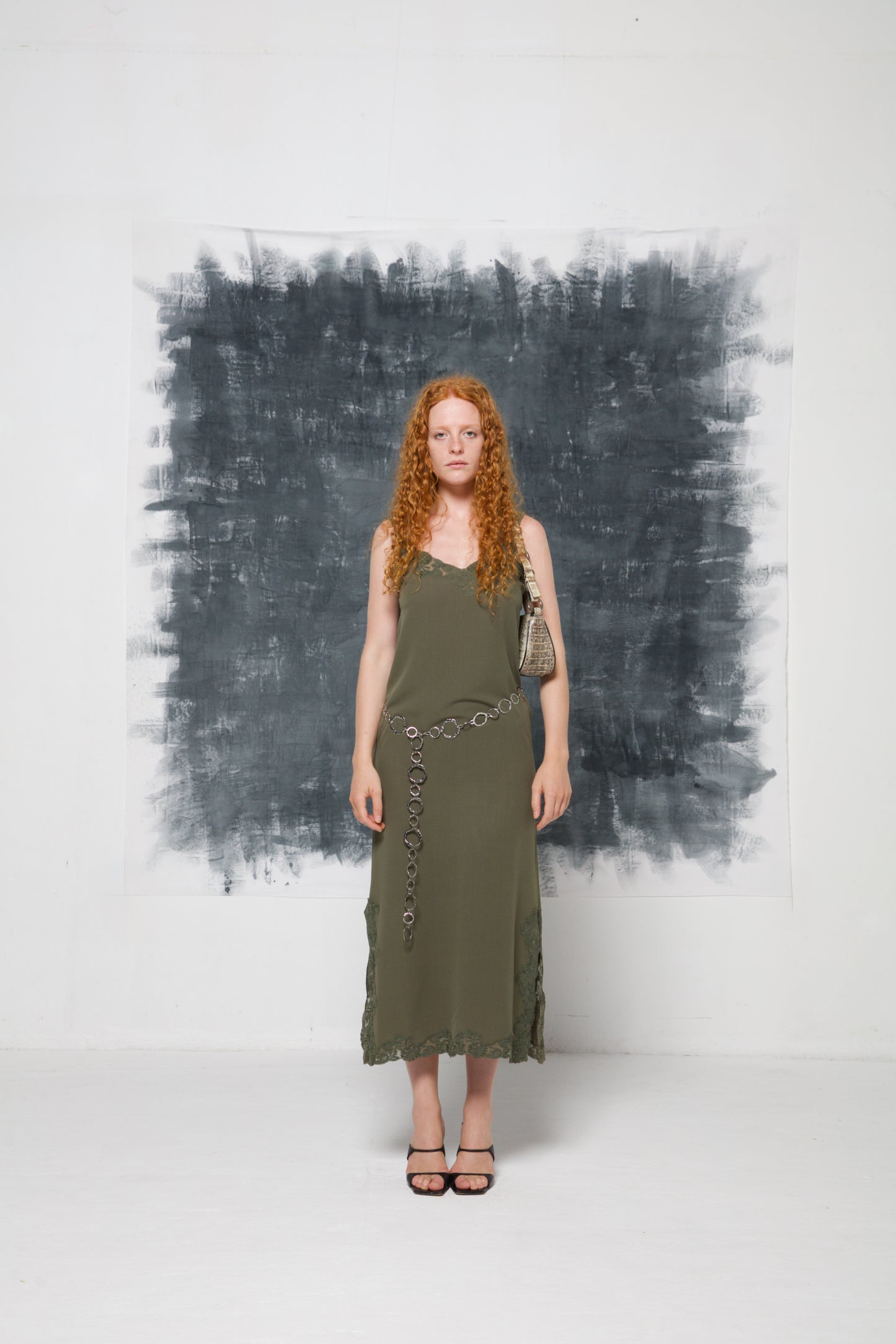 Abito vintage made in Italy verde con pizzo
