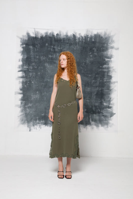 Abito vintage made in Italy verde con pizzo
