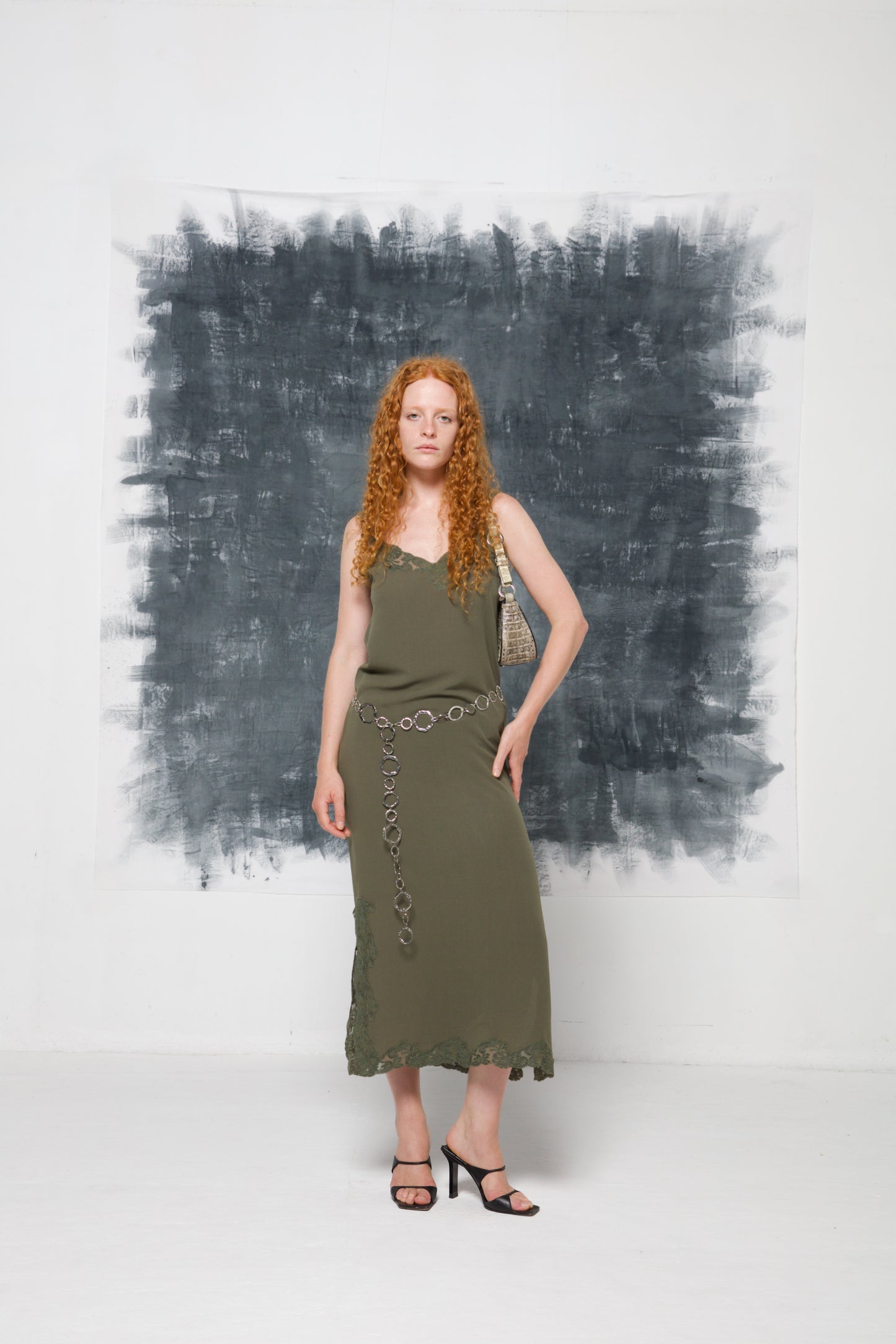 Abito vintage made in Italy verde con pizzo