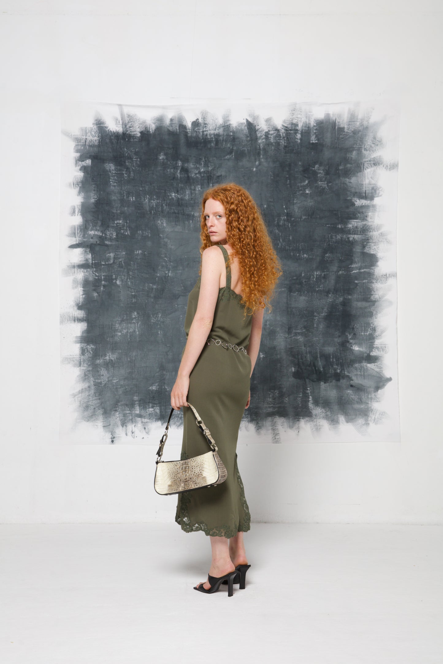 Abito vintage made in Italy verde con pizzo