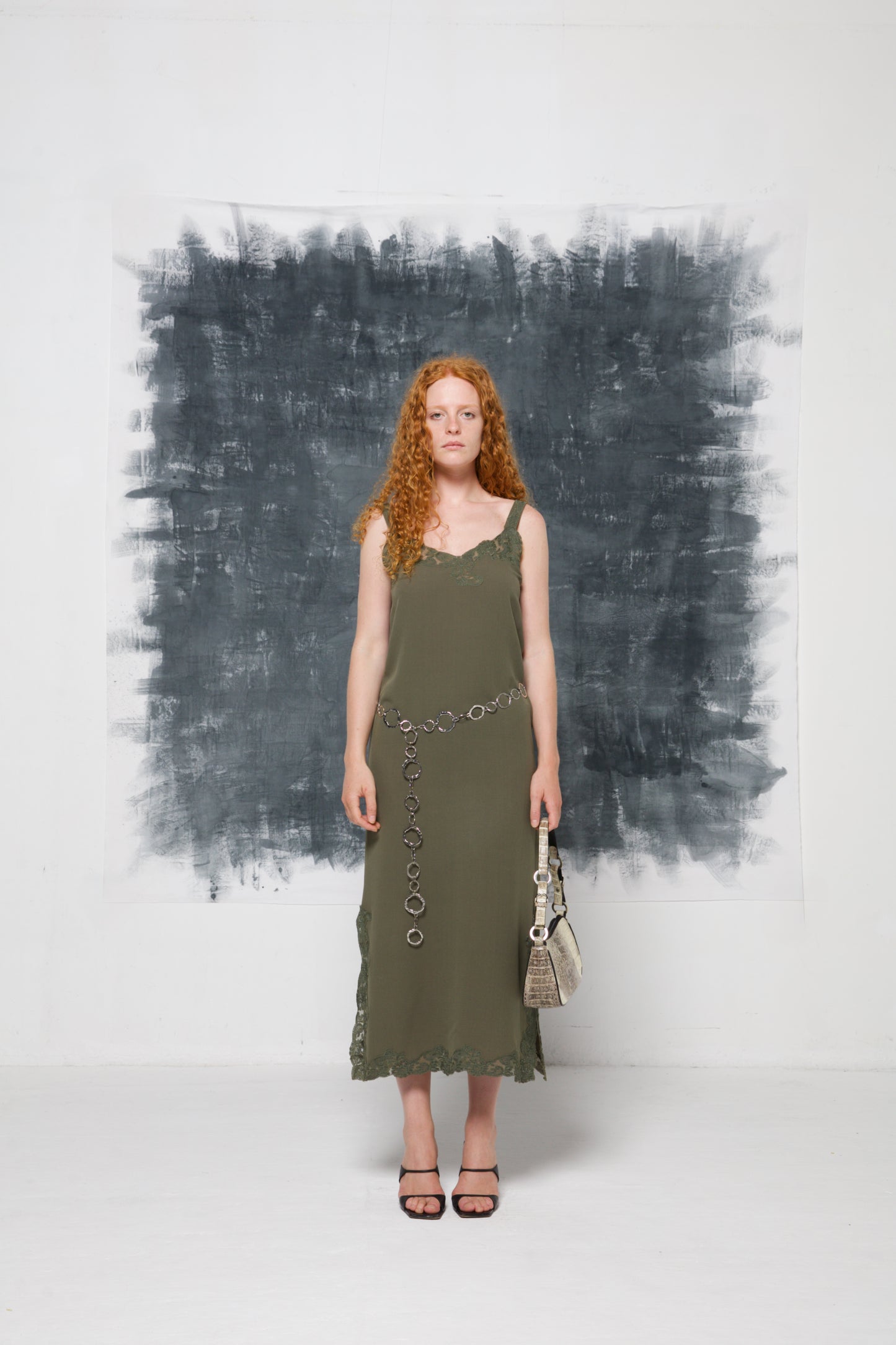 Abito vintage made in Italy verde con pizzo
