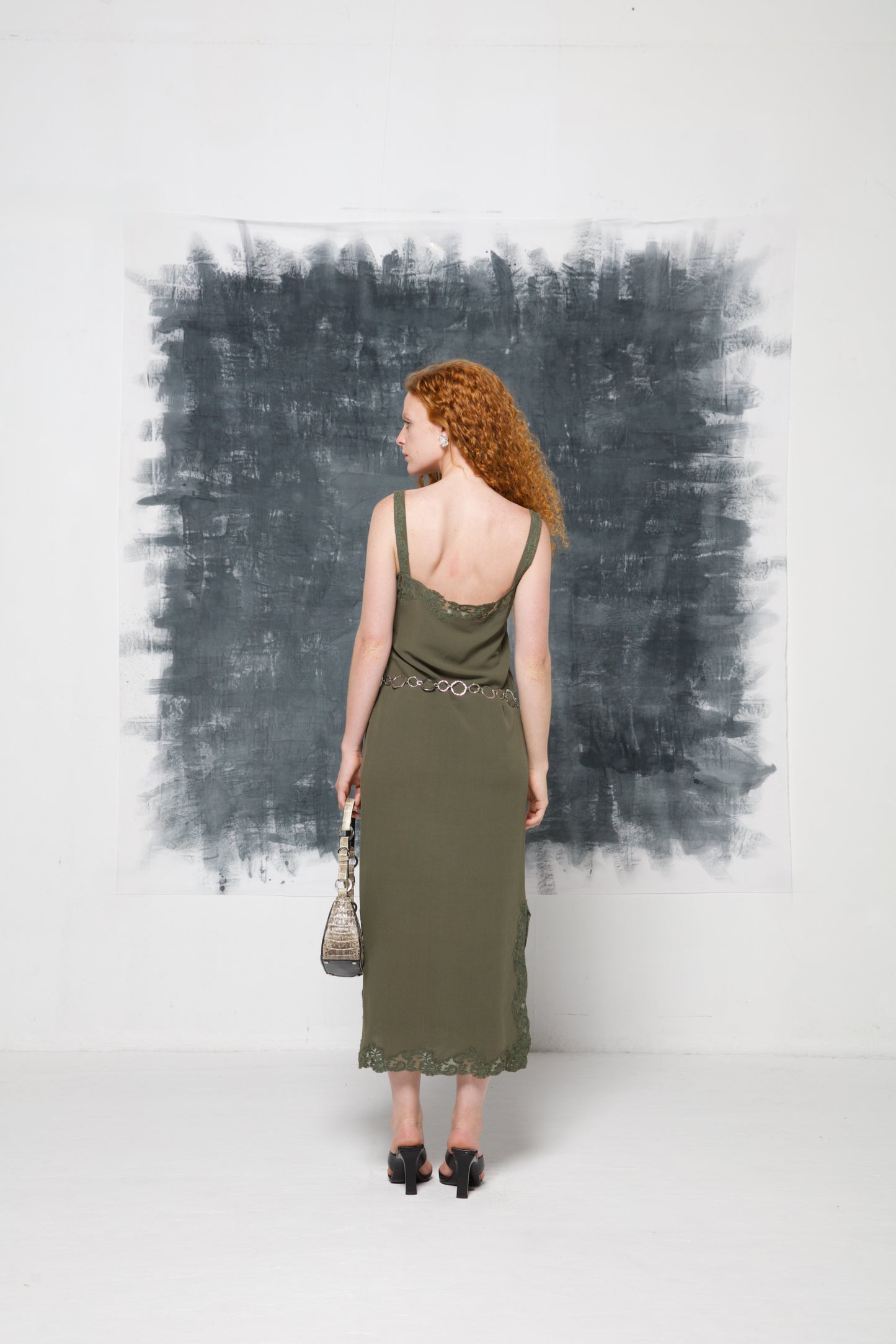 Abito vintage made in Italy verde con pizzo
