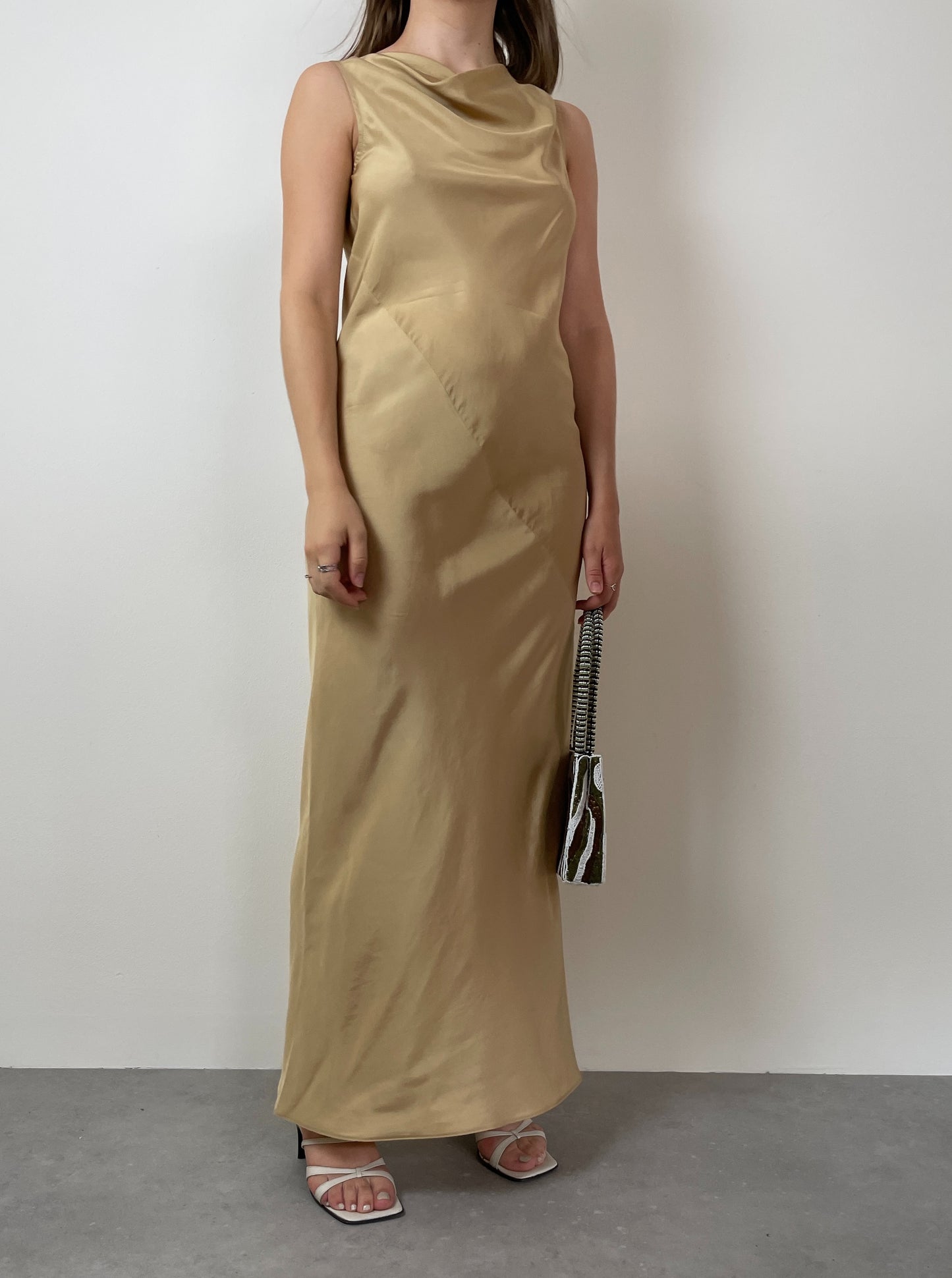 Silk long gold dress