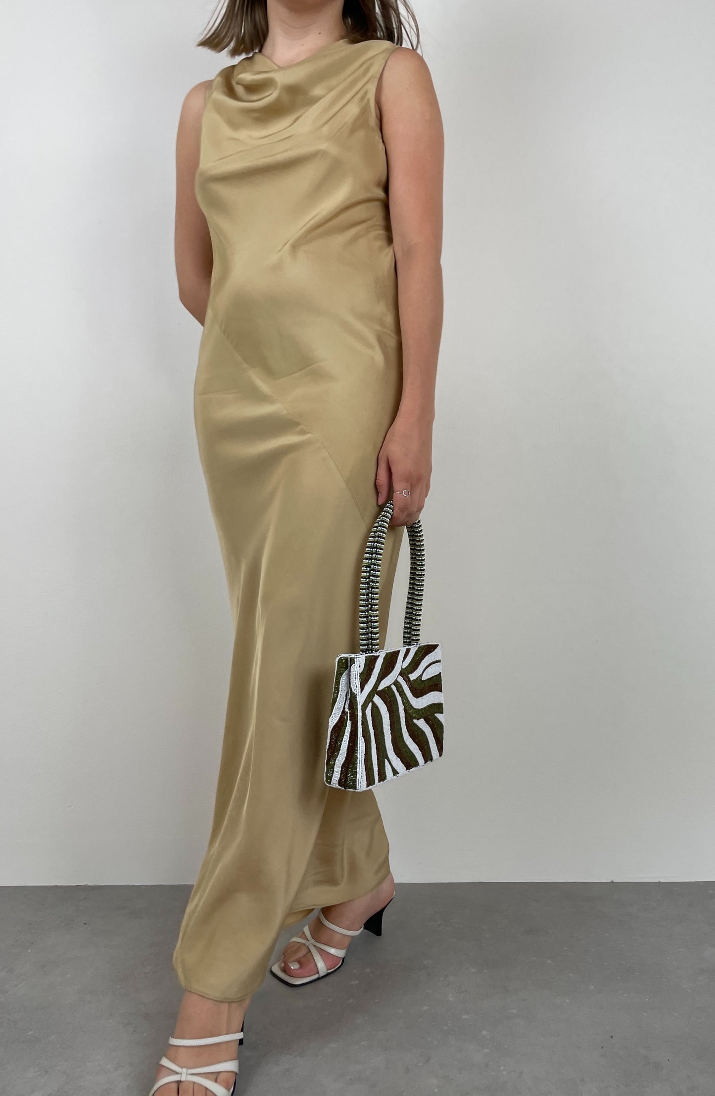 Silk long gold dress