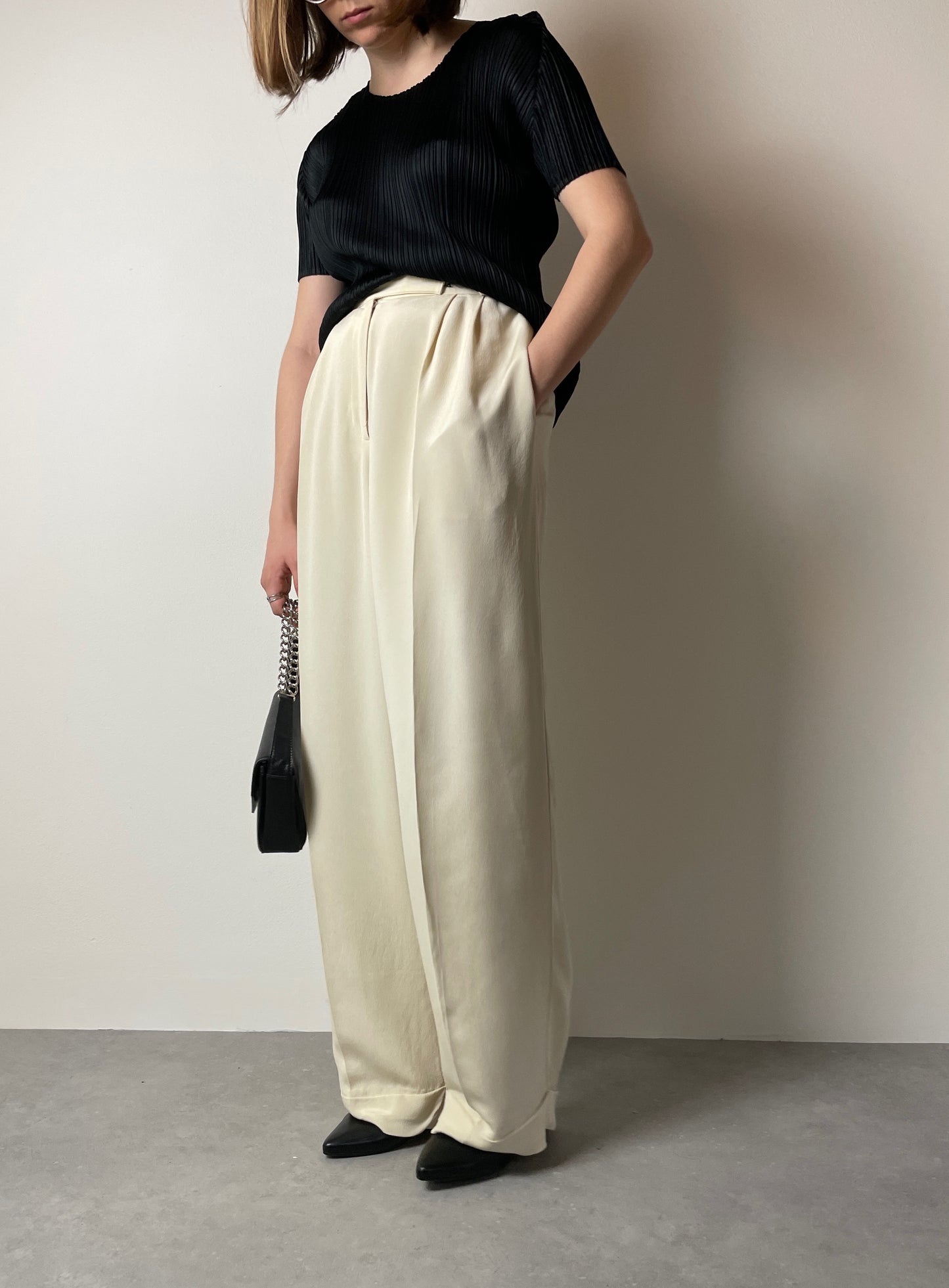 Cream silk vintage pants