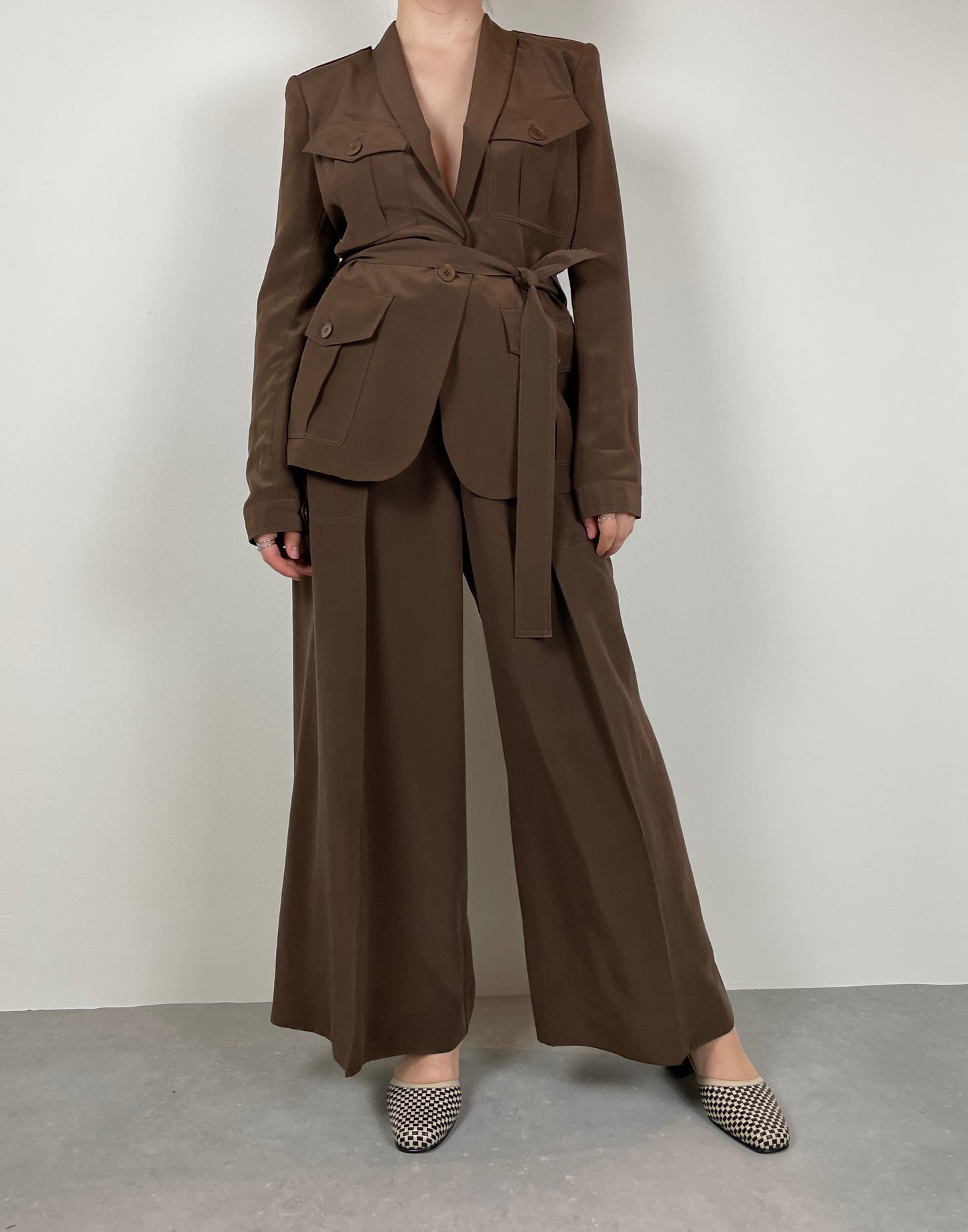 Silk brown suit