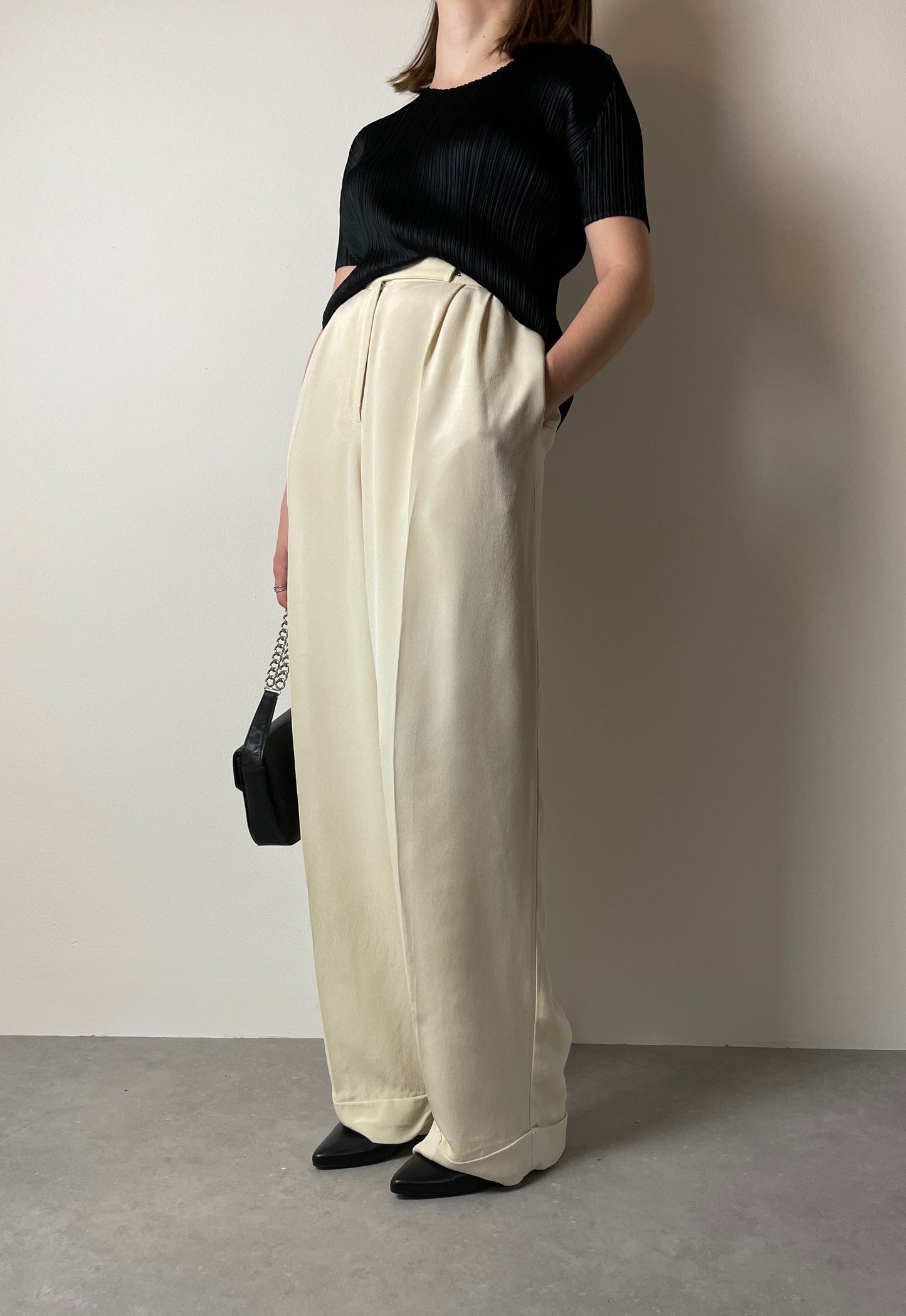 Cream silk vintage pants