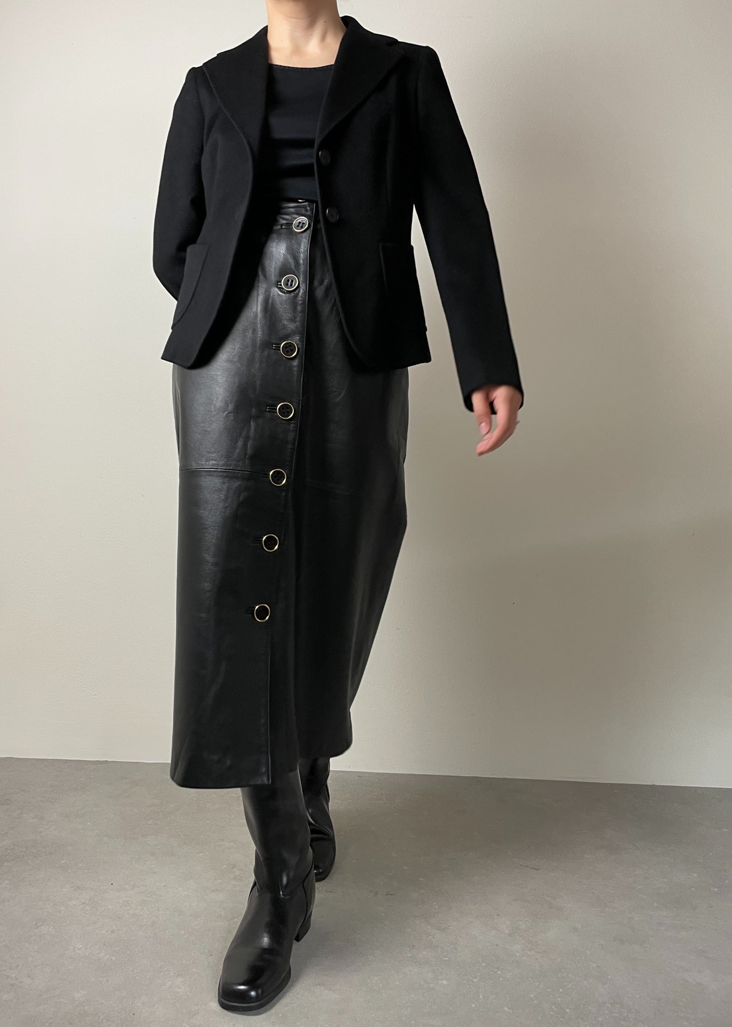 Real leather long skirt