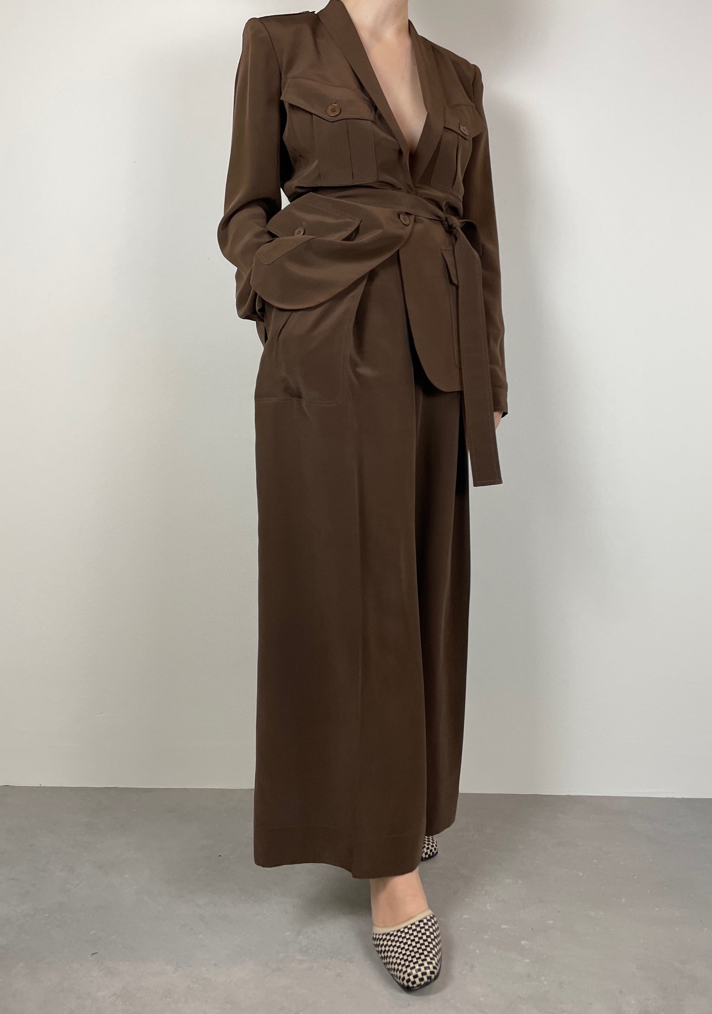 Silk brown suit