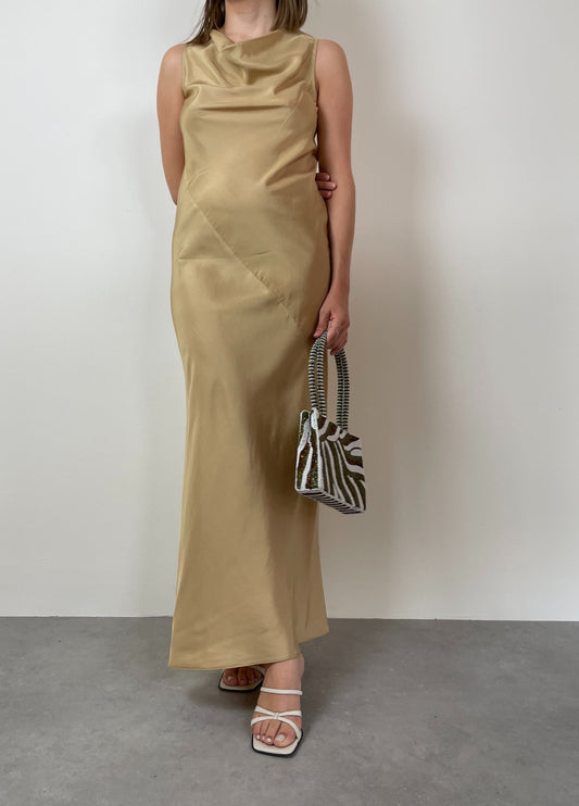 Silk long gold dress