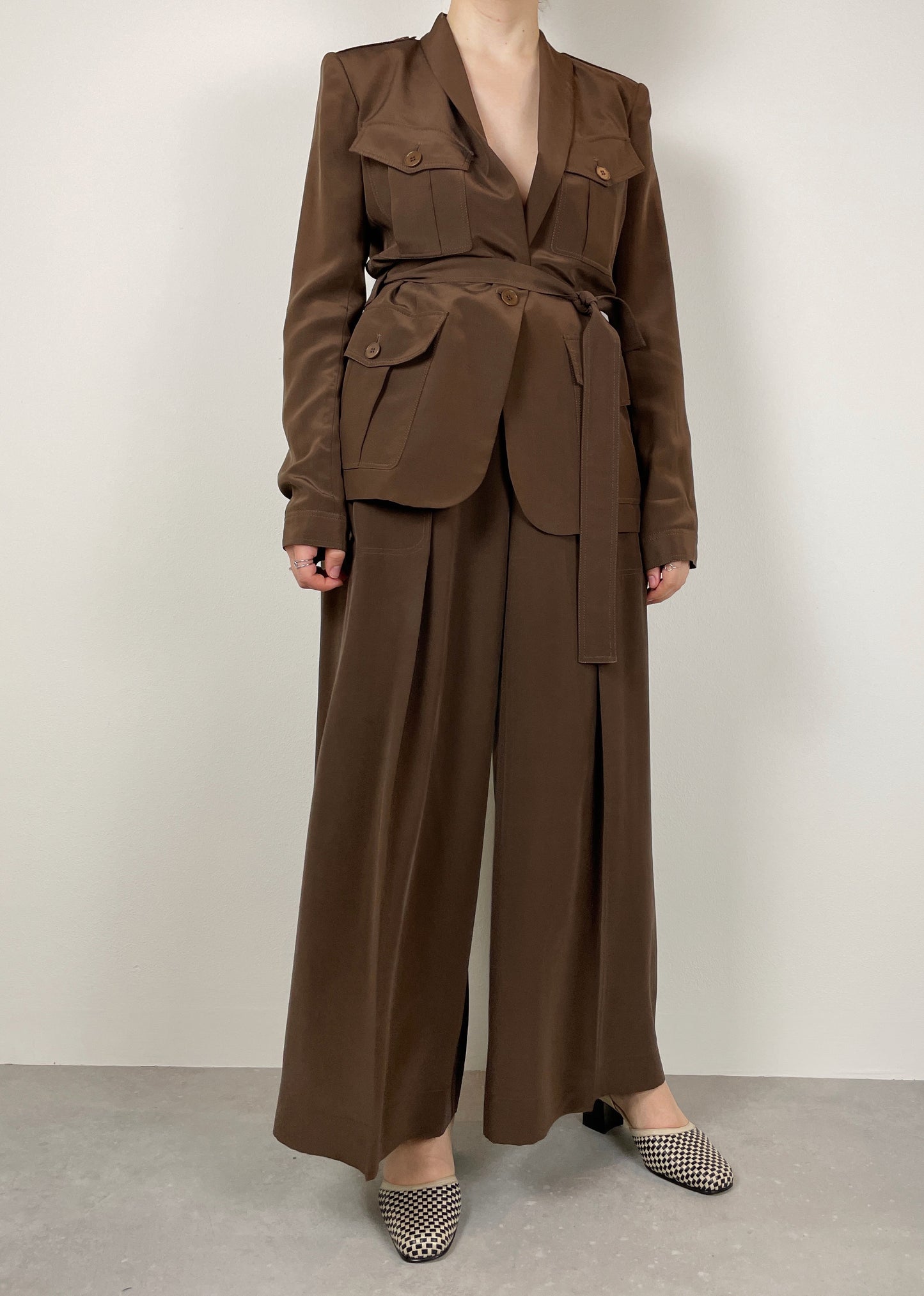 Silk brown suit