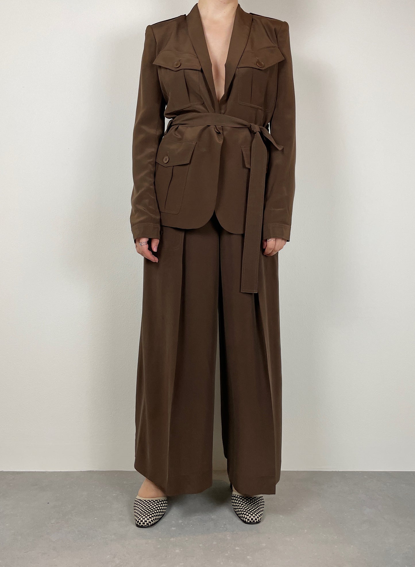 Silk brown suit